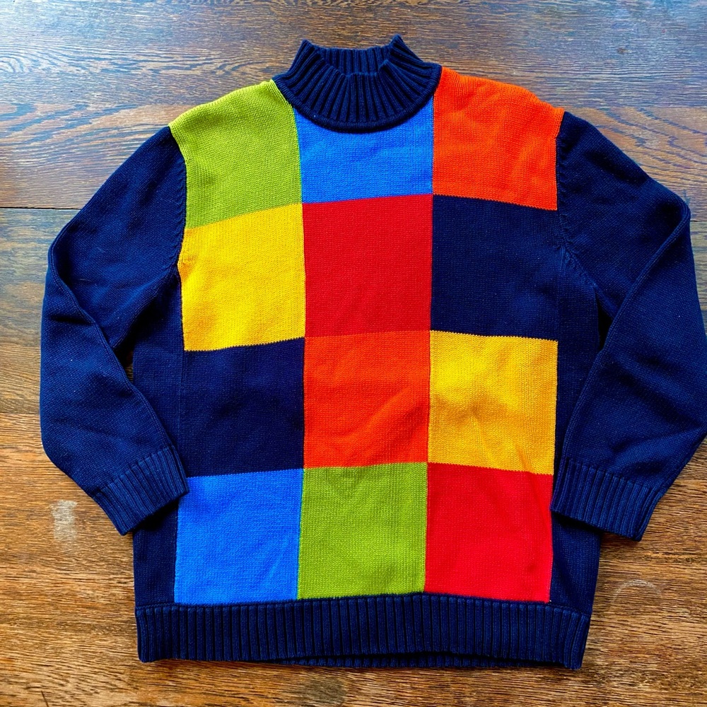 Jones New York Multicolor Patchwork Turtleneck Sweater